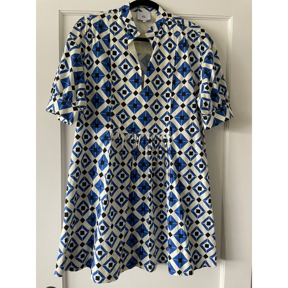 GOOP G. LABEL Printed Knee-Length Dress Blue Geometric Oversize 2